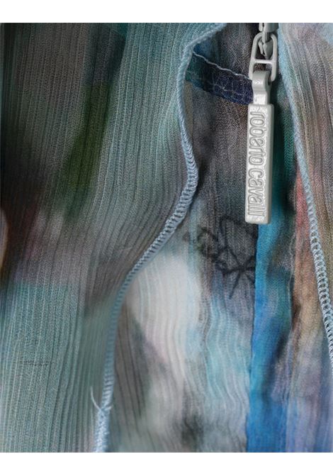 Abito Lungo Stampa Mermaid In Blu e Argento ROBERTO CAVALLI | UWT106-CKN92D4291